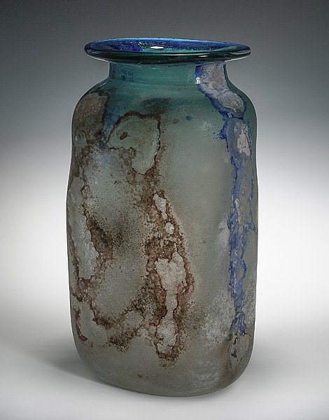 Alfredo Barbini Art Glass Vase : Alfredo Barbini Art Glass Vase Italian, ca 1950s, an Alfredo Barbini four sided glass vase with textured surfaces, inscribed A. Barbini on underside of base; ht. 15 in.