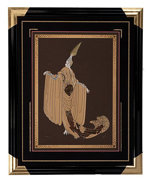 Embossed Serigraph by Erte : Embossed Serigraph by Erte Erté (French, 1892-1990), 20th Century. Art Deco female figure, signed l.r. and numbered 33/300 l.l.; 38 x 28 in (Sight)
