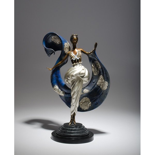 Female Bronze by Erte : Female Bronze by Erte Erté (French, 1892-1990). Hand patinated with chemicals and gold leaf, oval shaped granite base, stamped on the base © 1989 CHALK & VERMILION AND SEVENARTS / Erté's signat