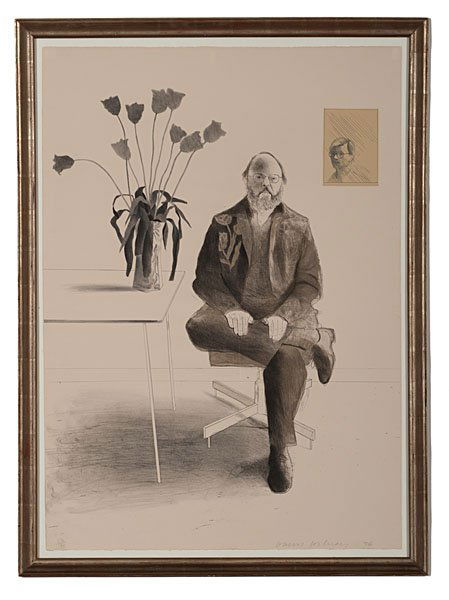 Henry Seated with Tulips by David Hockney : Henry Seated with Tulips by David Hockney David Hockney (British, b. 1937). Lithograph on paper, signed and dated 76 l.r., numbered 27 / 90 l.l.; 41.5 x 29.5 in. Provenance: Daniel Jacobs an