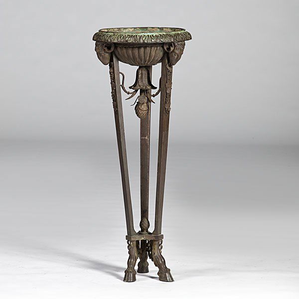 Robert Adam Bronze Fern Stand : Robert Adam Bronze Fern Stand English, probably 19th century. A bronze fern stand with ram's head mounts and grapevine swags, supported on a tripod base and hoof feet; ht. 39, dia. 16in.