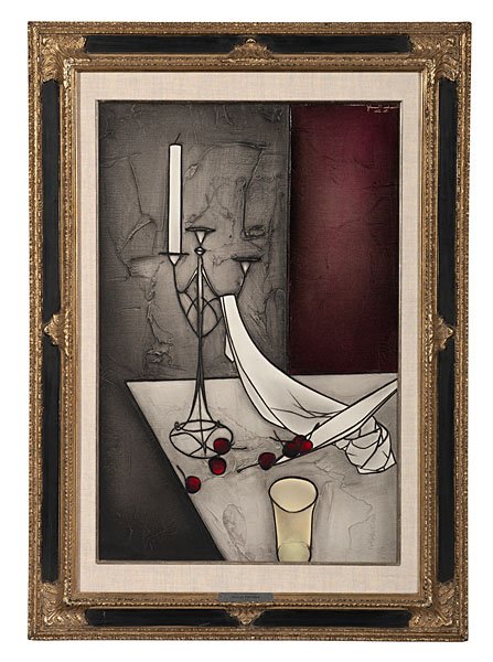 Nature Morte aux Cerides by Georges Yatrides : Nature Morte aux Cerides by Georges Yatrides Georges Yatrides (Greek, b. 1931), 20th century. Oil on canvas, signed u.r. and dated 64; 31.5 x 20.5 in. (sight).
