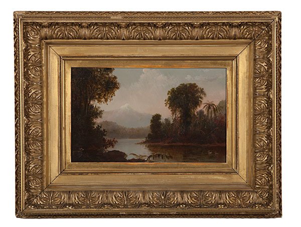 Fine Hudson River School Painting : Fine Hudson River School Painting American, middle 19th century. Oil on canvas; a mountainous view, possibly Southern, executed in a crisp manner and housed in a period gilt and gesso frame, unsign