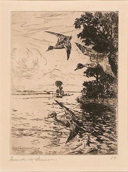 Scaling Down by Frank Weston Benson : Scaling Down by Frank Weston Benson Frank Weston Benson (American, 1862-1951), 1917. Etching on paper from an edition of 28, signed l.l. and dated 17 l.r. in graphite, catalogue raisonné Paff 120;