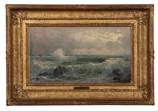 Summer Storm on the Naragansett Shore by William T: Summer Storm on the Naragansett Shore by William Trost Richards William Trost Richards (American, 1833-1905), 19th century. Oil on cradled panel, signed l.r.; 9 x 15 in. (sight). . Inscribed by the