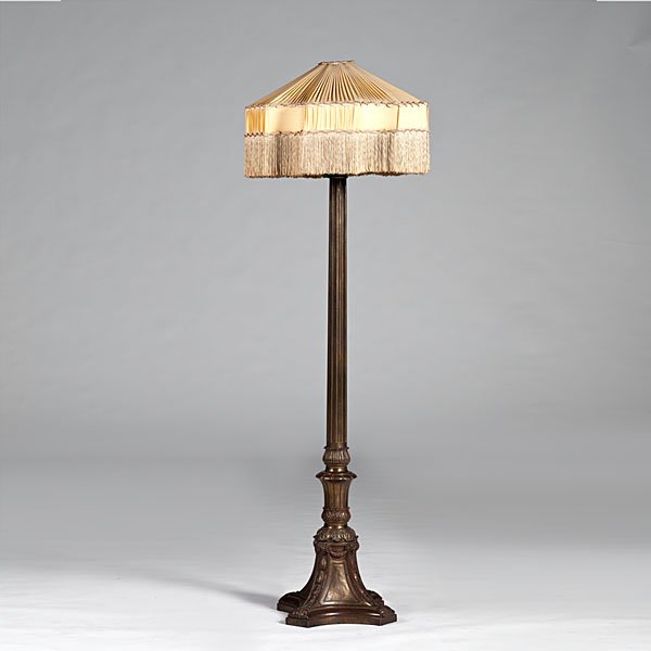 Tall Columnar Floor Lamp : Tall Columnar Floor Lamp American, late 19th/early 20th century. A fluted columnar floor lamp with three bulb system, crafted from patinated metal, featuring acanthus capital and base swag, all on 