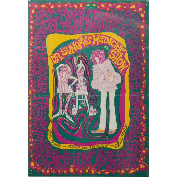 Dr. Sunday's Medicine Show Print : Dr. Sunday's Medicine Show Print Dr. Sunday's Medicine Show poster by Mart Tepper, autographed Gary, Keep on Truckin - Skip Gay; 21 x 14 in. Dr. George "Skip" Gay was a co-founder of Rock Medicine S