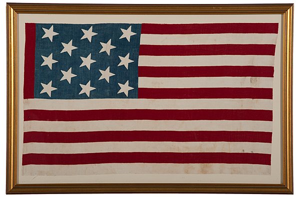 13-Star American Parade Flag : 13-Star American Parade Flag Gauze, 13.5 x 24 in., printed flag with 13 large stars configured in 3/2/3/2/3 rows, with tips oriented to right, on denim blue canton, with red bar at hoist end of cant