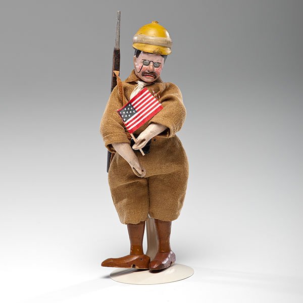Theodore Roosevelt Schoenhut Safari Figure : Theodore Roosevelt Schoenhut Safari Figure Rare Schoenhut figure depicting Theodore Roosevelt dressed in a cloth, safari costume, outfitted with original rifle, cartridge box attached to belt, and