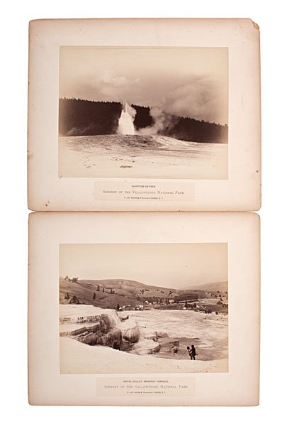 F. Jay Haynes Yellowstone National Park Photograph: F. Jay Haynes Yellowstone National Park Photographs Lot of 11, each an 8.5 x 6.5 in. albumen on 11.75 x 9.875 in. mount, affixed with F. Jay Haynes' Scenery of the Yellowstone National Park label. 