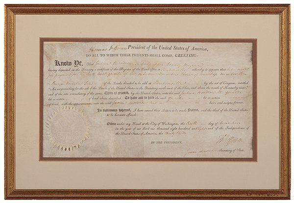 Thomas Jefferson & James Madison Signed Land Grant: Thomas Jefferson & James Madison Signed Land Grant Thomas Jefferson (1743-1826), third President of the United States (1801-1809), and James Madison (1751-1836), fourth President of the United State