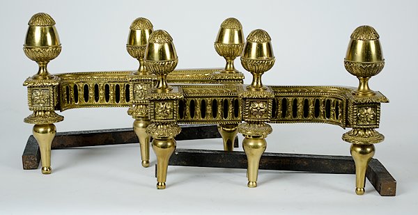 Louis XVI-style Ormolu Chenets : French, ca 1880s. A pair of Louis XVI-style ormolu chenets; lg. 16.5 in.