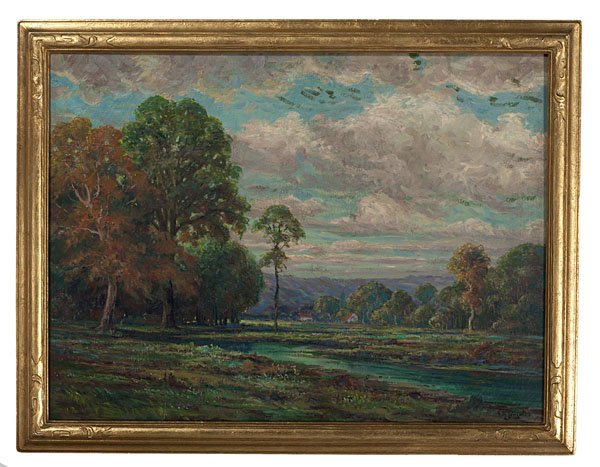 Spring Landscape by Edward Sitzman : Edward Sitzman (American, 1874-1949). Oil on canvas, signed and dated 27 l.r., a large work in Newcomb Macklin frame; 30 x 40 in. (sight).