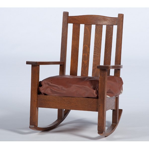 Stickley Brothers Rocker : Stickley Brothers Rocker American, 20th century. An oak Stickley Brothers rocker, marked for Stickley Brothers, Grand Rapids, Michigan; ht. 36.5 in.