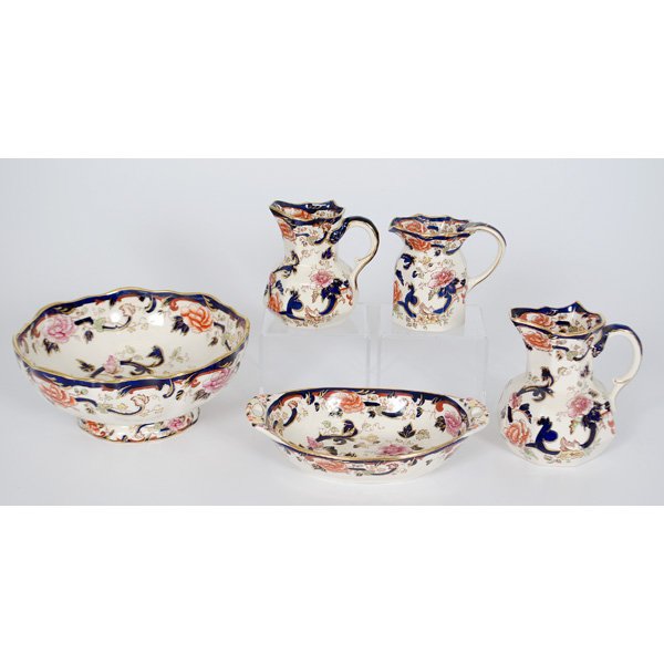 Mason's Ironstone Mandalay Service China : Mason's Ironstone Mandalay Service China English, 19th century. An assembled group of ironstone service china, including a large deep footed bowl; ht. 4.5, dia 11 in.; three handled creamers, larges