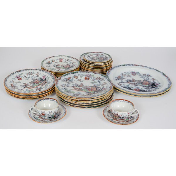 Ashworth Brothers Hanley Tablewares : Ashworth Brothers Hanley Tablewares British, an assembled and partial grouping of Ashworth Brothers ironstone tablewares, including two round chop plates, seven dinner plates, five luncheon plates, 