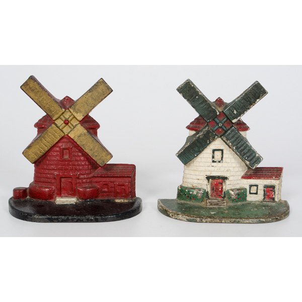 Wind Mill Cast Iron Doorstops : Wind Mill Cast Iron Doorstops American, two cast iron and painted Windmill (Cape Cod) doorstops, produced by the National Foundry; ht. 10 in.