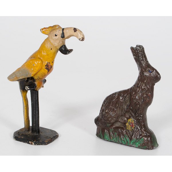 Parrot Bottle Opener And Rabbit Cast Iron Paperweight : Parrot Bottle Opener And Rabbit Cast Iron Paperweight Lot includes a polychrome painted cast iron rabbit paperweight, PLUS a polychrome painted metal parrot bottle opener. Rabbit 4.25 in. ht., parro