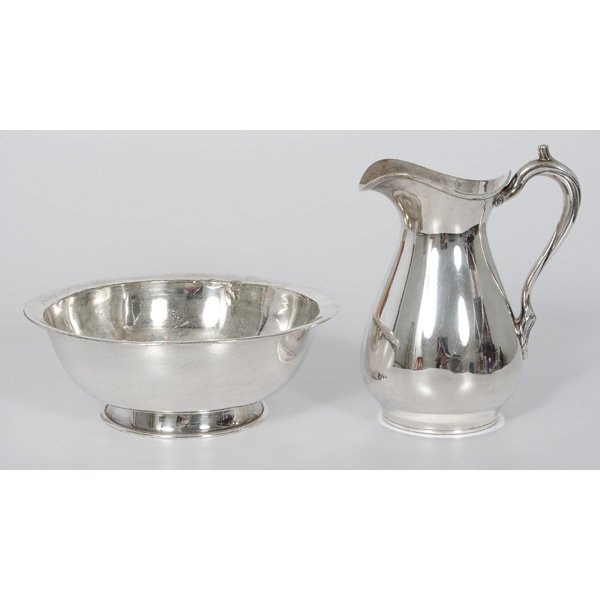 Belle Breezing Wash Bowl & Pitcher : Belle Breezing Wash Bowl & Pitcher American. A silverplated pitcher and bowl, both marked Rogers Smith & Co. / New Haven, Conn.; pitcher ht. 11 in., bowl dia. 13 in. NOTE: Accompanying the bowl and