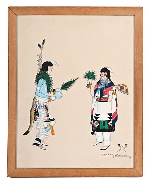 Tonita Pena, Quah Ah (San Ildefonso, 1893-1949) Gouache: Tonita Pena, Quah Ah (San Ildefonso, 1893-1949) Gouache depicting basket dancers; signed lower right, 13.5 x 10.5 in. (sight); 15 x 12 in. (frame)