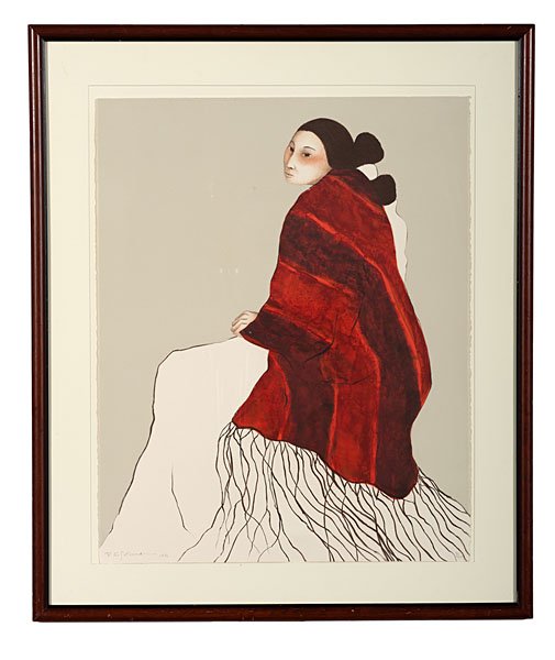 Rudolph Charles Gorman (Navajo, 1932-2005), Santa Fe Wo: Rudolph Charles Gorman (Navajo, 1932-2005), Santa Fe Woman Lithograph lithograph depicting a Santa Fe woman. Signed RC Gorman and dated 1978 l.r., numbered 2/125 l.r. With three impressed water