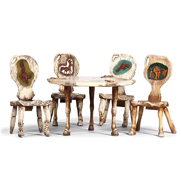 Harley Niblack (American, 1894-1966) Poker Table : Harley Niblack (American, 1894-1966) Poker Table A set of four chairs and a poker table, all carved with western motifs. The table and two of the chairs feature hoofed legs, the remaining two chairs