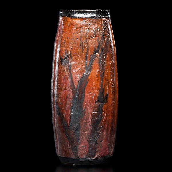 Otto Heino (1915-2009; USA) : Tall Vase ca 1999 Stoneware orange salt glaze with black slip: ht. 13.25 in. x dia. 5.75 in. Acquired directly from the Artist