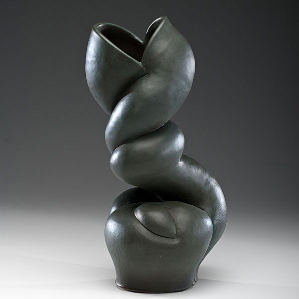 Chris Gustin (1952; USA) : Untitled (Large Black Vessel) 1986 Glazed thrown and altered stoneware, ht. 21, wd. 11 in.; acquired directly from the artist. Reference: Ed Lebow et al, Chris Gustin: Masterpieces in Clay, Brockt