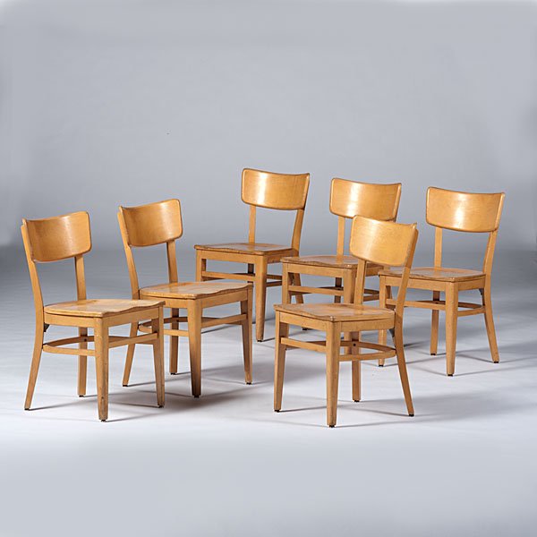 Thonet Molded Plywood Chairs : A set of six Thonet molded plywood chairs. Each with manufacturer's paper label; ht. 32, wd. 17.5, dp. 20 in.