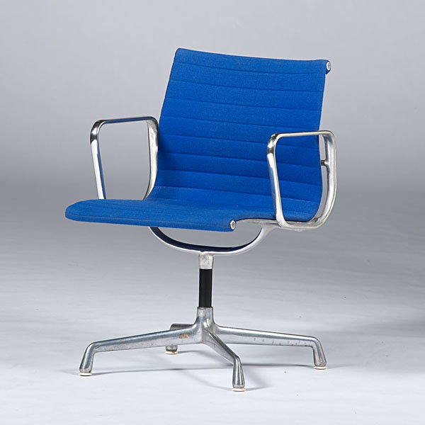 Eames for Herman Miller Aluminum Group Chair : Charles and Ray Eames for Herman Miller, an aluminum group chair, ca 1950-1960. Embossed label on underside of frame; ht. 33, wd. 22, dp. 20 in.