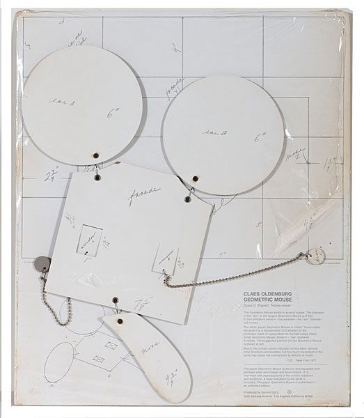 Geometric Mouse, Scale D by Claes Oldenburg : Claes Oldenburg (American, b. 1929). Scale D of Oldenburg's mouse series, 1971; 19.5 x 16.5 in. Rare, because the work is in unassembled condition and in original packaging. Ex Collection of Bet