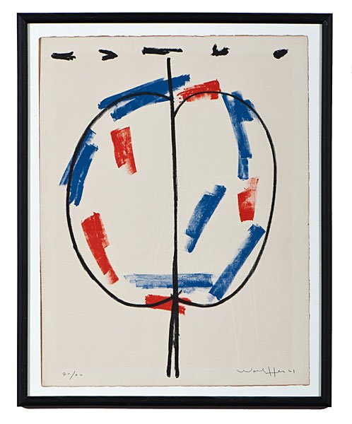 Lithograph by Emerson Woelffer : Emerson Woelffer (American, 1914-2003). A lithograph in colors, signed, dated 61 and numbered 20/20; 22.25 x 16.75 in. (sight). Ex Collection of Betty Asher, Los Angeles, California