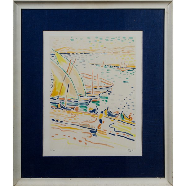 Collioures Lithograph by Andre Derain : Andre Derain (French, 1880-1954). Collioures, a rare impression, numbered 36/100 and stamped l.r., with Vincent Price label on verso; 17 x 13 in. (sight).