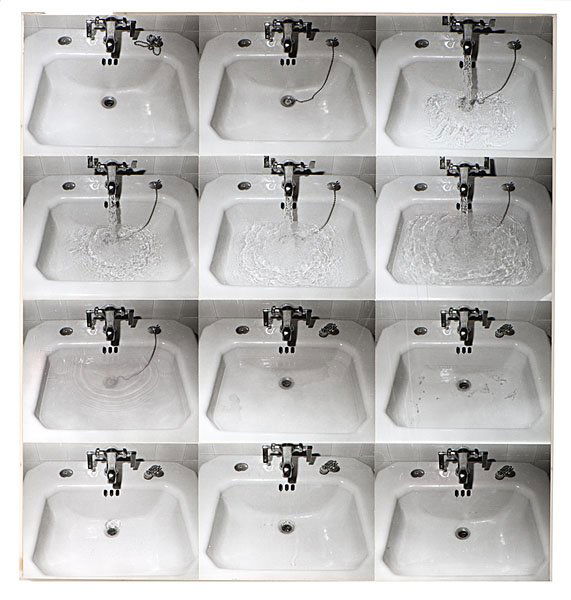 Sink: Filling/Filled, Draining/Drained by Lew Thomas : Lew Thomas (American, 20th century). A series of 9 silver gelatin photographs. Titled, signed and dated 1972 on verso; 32 x 30.25 in. (sight). Ex Collection of Betty Asher, Los Angeles, Californ