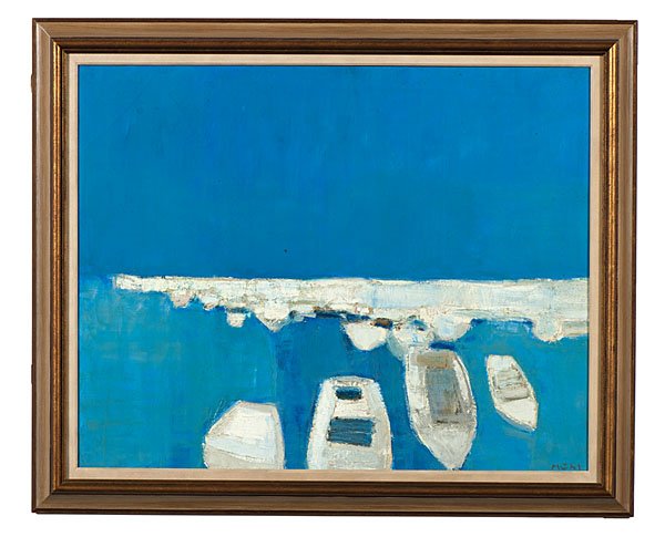 Marine, St. Tropez by Roger Muhl : Roger Muhl (French, 1929-2008). Oil on canvas, signed l.r. and also on canvas verso, with title; 28 x 36 in. (sight).