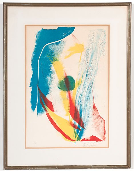 Composition V by Paul Jenkins : Paul Jenkins (American, 1923-2012). Original colored lithograph, signed in pencil l.r., numbered 18/40 l.l. Reverse with Ferdinand Roten Galleries, Baltimore MD label; 16 x 10.75 in.