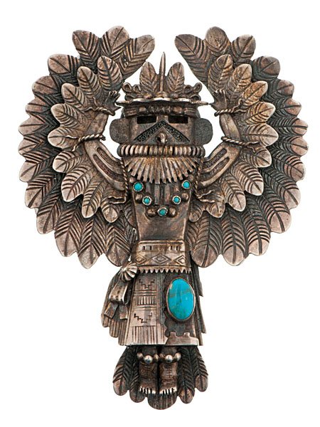 Navajo Silver Eagle Dancer Bolo Tie with Turquoise 