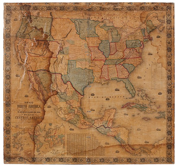 1853 Monk Wall Map of the United States : 1853 Monk Wall Map of the United States Monk, Jacob. New Map of that portion of North America Exhibiting the United States and Territories, the Canadas, New Brunswick, Nova Scotia, and Mexico also C