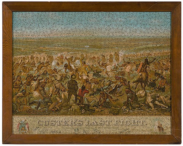 Custer's Last Fight 1896 Jigsaw Puzzle : Custer's Last Fight 1896 Jigsaw Puzzle A Jigsaw puzzle created from the 1896 Anheuser Busch poster depicting Custer's Last Fight, signed Charles Baker / 905 Pieces and dated 1934, with caricatures s