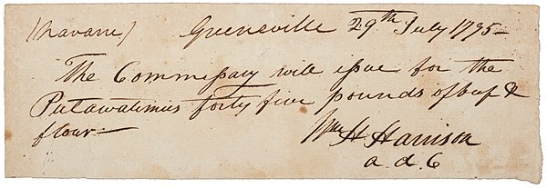 William Henry Harrison ANS, 1795 : William Henry Harrison ANS, 1795 William Henry Harrison (1773-1841). Ninth President of the United States (1841). ANS, 2.5 x 7.5 in., 29 July 1795, Greeneville [sic], reading in full The Commissa