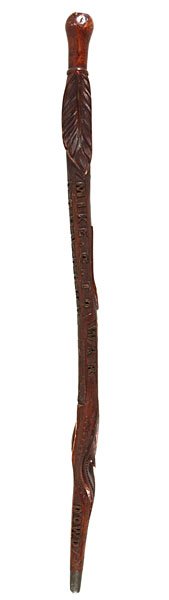"Orion" Mike Cribbins Civil War Cane of John Dowd : American, ca 1865. Diamond willow Civil War cane carved Mike C. To John Dowd / Kenokee Mich / 1861 / War / Mrs. Dowd with shaped lead ferrule. Incorporating the natural structure of the wood, Michael 