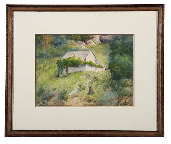 Kentucky Barn Scene by William Hunleigh : William Hunleigh (Kentucky, 1848-1916). Watercolor on paper, signed l.r.; 8.5 x 11 in. (sight). Hunleigh was a self-taught artist and admirer/student of Paul Sawyier, and their work was quite simi