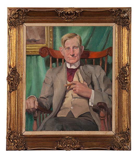 Appalachian Portrait by Adolf Sehring : Adolf Sehring (American, b. 1930). Oil on canvas, depicting an Appalachian gentleman seated in chair with painting in background, from a series executed by the artist, signed in the painting u.l.; 2