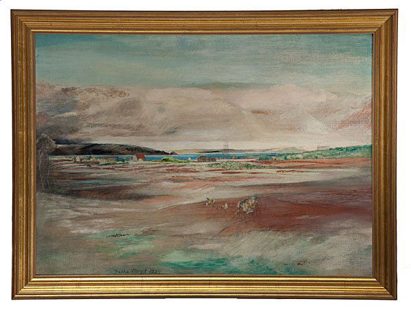 Low Tide, Martha's Vineyard by Fiske Boyd : Fiske Boyd (American, 1895-1975). Oil on canvas, depicting an area in Martha's Vineyard, signed and dated 1925 l.l.; 20 x 28 in. (sight). Several labels are retained on verso, and are as follows: -