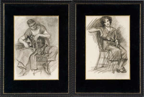 Ellen Segner (American, n.d.- 2001), Figure Studies : Charcoal on paper, signed on verso; each 17.5 x 12 in.