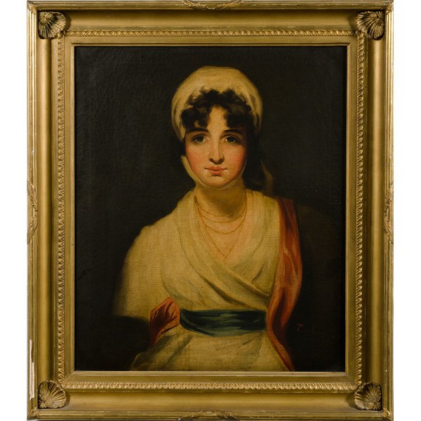 After Sir Thomas Lawrence (British, 1769-1830),: Oil on canvas, titled Miss Siddons on verso label, signed FLK l.r.; 29.5 x 24.5 in.