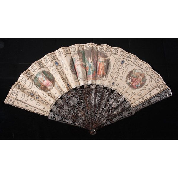 18th Century Tortoise Shell English Fan : English, late 18th century. Approximately 1795. Tortoise shell sticks, with foil overlay and diamond rivets, the interior hand painted with classical motifs; lg. 11 in. Provenance: The Gwen P. Wha