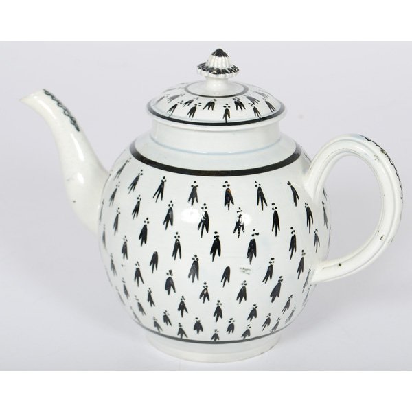 Leeds Pearlware Punch Pot in Ermine Pattern : British, late 18th-early 19th century. Pearlware punch pot attributed to the Leeds area, designed with stylized black ermine decoration; ht. 7.5 in.