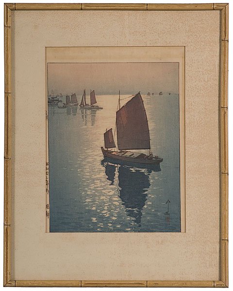 Colored Woodblock by Hiroshi Yoshida: Colored Woodblock by Hiroshi Yoshida Hiroshi Yoshida (Japanese, 1876-1950), signed l.r.; 11.5 x 8.75 in.