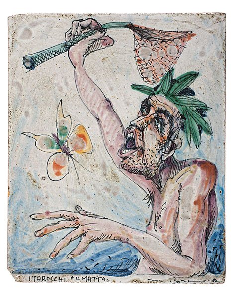 Enzo Borgini (Italy) : Enzo Borgini (Italy) Il Matto (Tarocchi), 1982 Earthenware ht. 14.125, wd. 11.5, dp. 5 inches Shown: Enzo Borgini: Works on Tile, Garth Clark Gallery, NY, 1985. Borgini's art is visionary and f